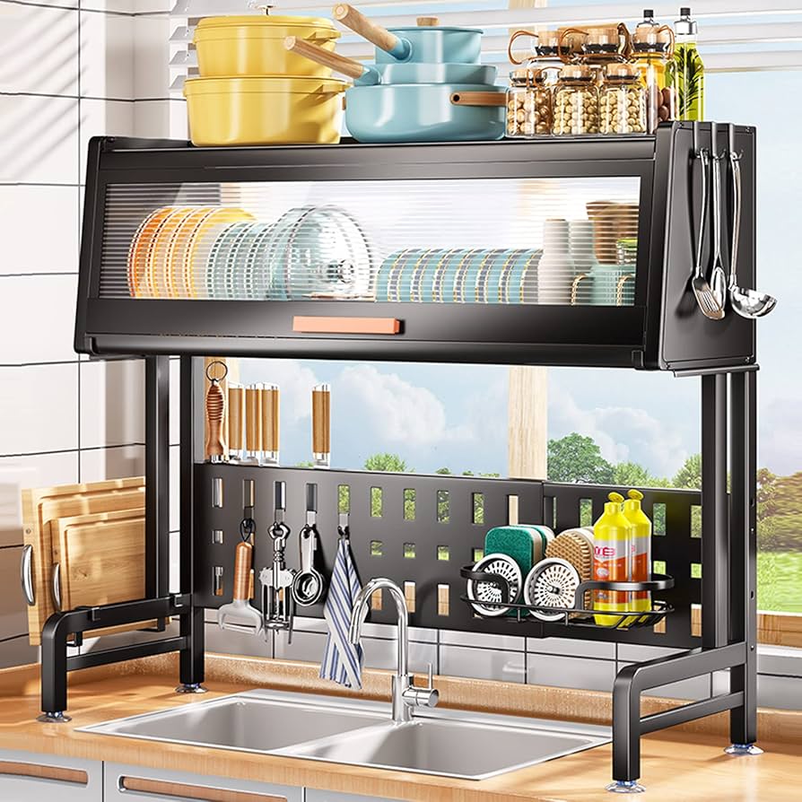 رفّ تجفيف الأطباق فوق الحوض